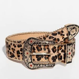 Leopard Print Belt with Ornate Buckle